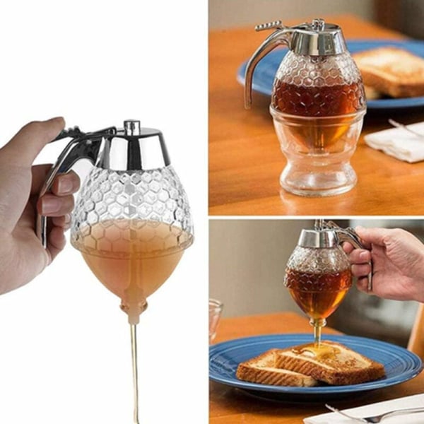 Non-Drip Honey Dispenser - Maple Sirap Dispenser - Honungsburk med stativ - 8 ounce kapacitet