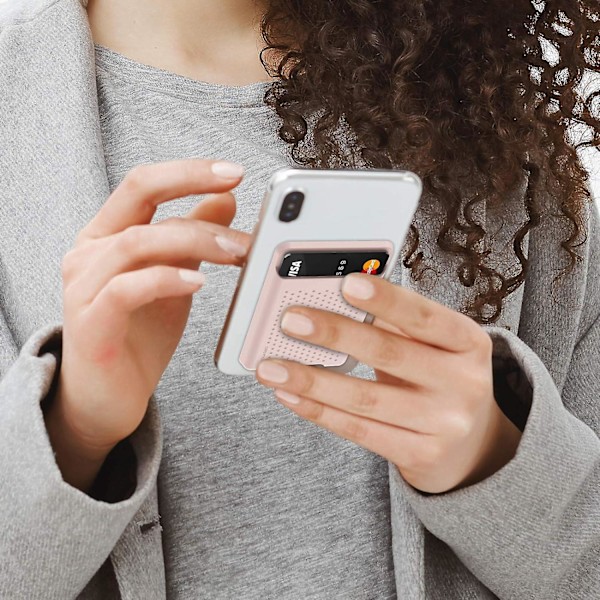 (Rosa) Starkt självhäftande korthållare Mobiltelefon ID-korthållare Silikonplånbok Kompatibel med iPhone 12