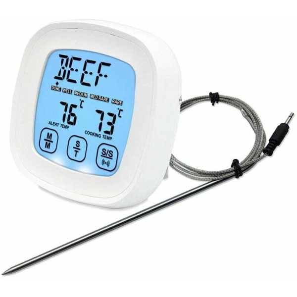 Digital kötttermometer med pekskärm, grilltermometer, ugnstermometer, kökstermometer, mattermometer, röktermometer, matlagningstermometer, bakljus, timer, matlagningslarm