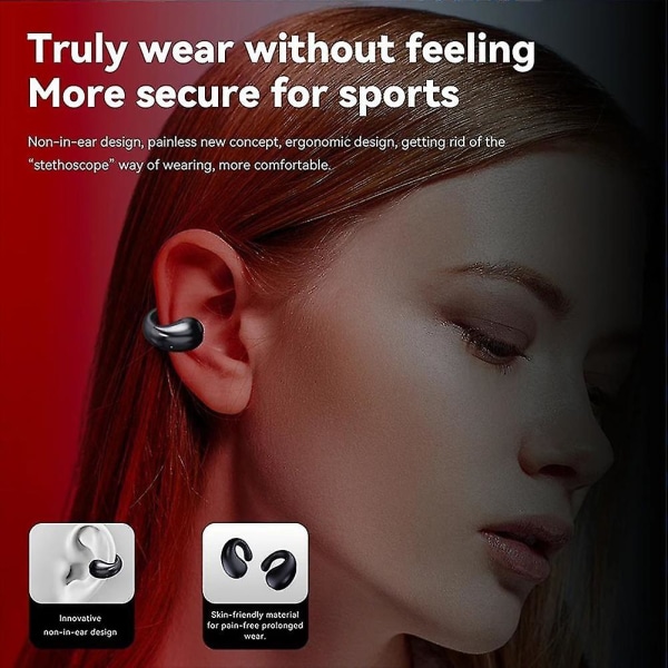 Bluetooth 5.3 trådløse øretelefoner Clip Bone Conduction-hovedtelefoner Sportsheadset（Sort）