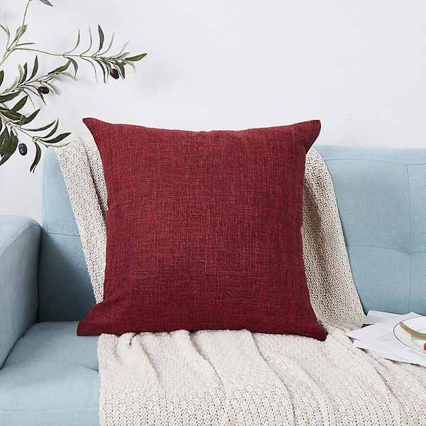 Dekorativa kuddfodral i set om 2, linnetexturerade kuddfodral för soffa, fåtölj, vardagsrum, 18x18 tum, rosröd