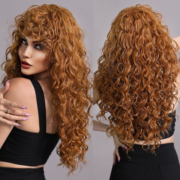 7jhh peruker lång vågig peruk för kvinnor Naturligt lockigt hår Peruk Syntetiskt hår för kvinnor Daglig Cosplay Värmebeständig Fiberperuk BlondMW9054-1
