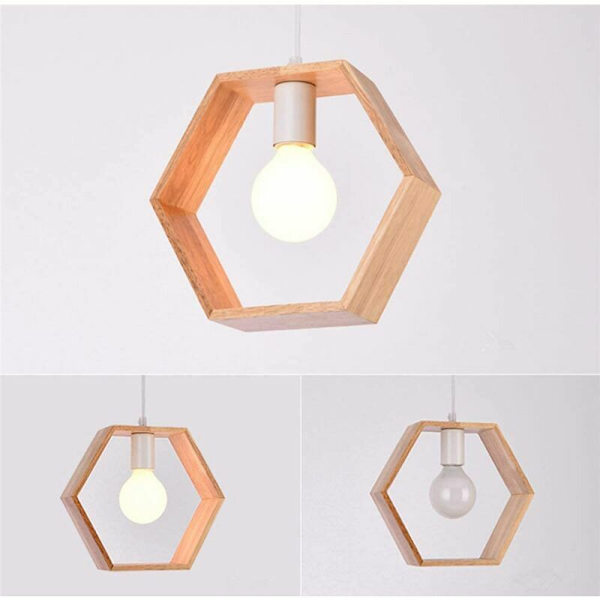 E27 Kreativa Hängande Lampor Industriell Trä Taklampa Modern Belysning Hängande Taklampor Armatur (Hexagonal Form)