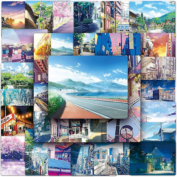 50 kpl Anime Street Scenery -tarra, vedenpitävä esteettinen tarra kannettavalle tietokoneelle, romanttinen tarra vesipullolle, rullalaudalle, matkatavaroille, autoille, kitaralle, japanilainen