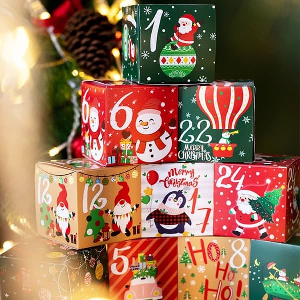 24 Adventskalenderbokser, Fyllbare gaveposer for nedtelling til jul