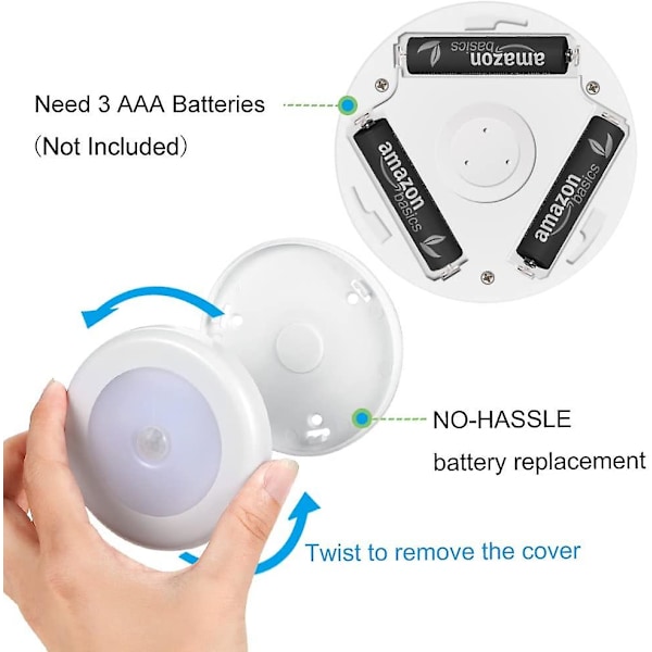 Rörelsesensorljus, batteridriven LED-nattlampa (vit)