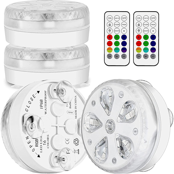 Vandtæt LED nedsænkelig poolbelysning med RF-fjernbetjening, timer, 16 LED'er, sugekop og magnet til pool, akvarium, vase, fest (4)