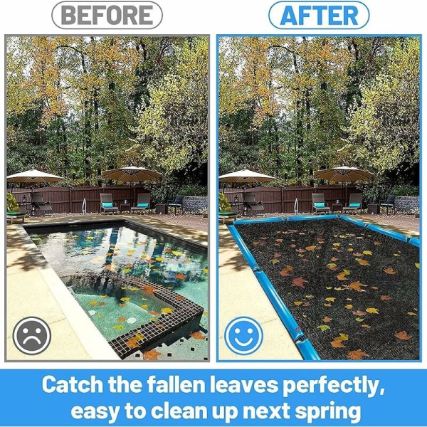 Lövnätsöverdrag för rektangulär pool Ovan mark Poolskydd Överdrag Blockerar fallna löv och skräp utomhus 2 x 4 m (6,5 x 13 fot)