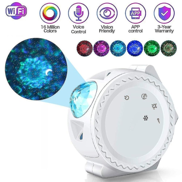 6 farver Ocean Waving Light Stary Sky Projektor Led Nebula Cloud Natlys 360 graders rotation Natlyslampe til børn（Hvid）