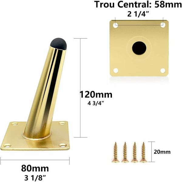 Set med 4 möbelben 12 cm hållbara metall lutande guld bordsben soffben