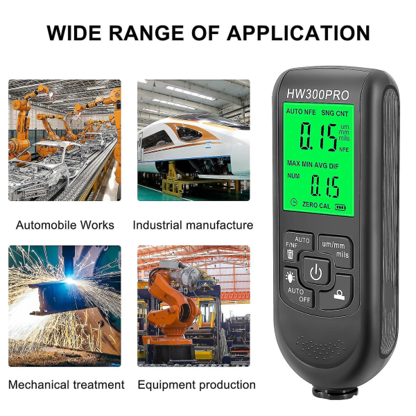 Hw300pro Bil Lakk Tykkelse Måler Metall Lakk Tykkelse Tester Meter（Svart）