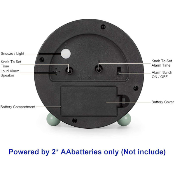Herrklocka 4 tum rund tyst analog tickande väckarklocka med nattljus batteridriven ultra tyst väckarklocka grön (som visas, grön)