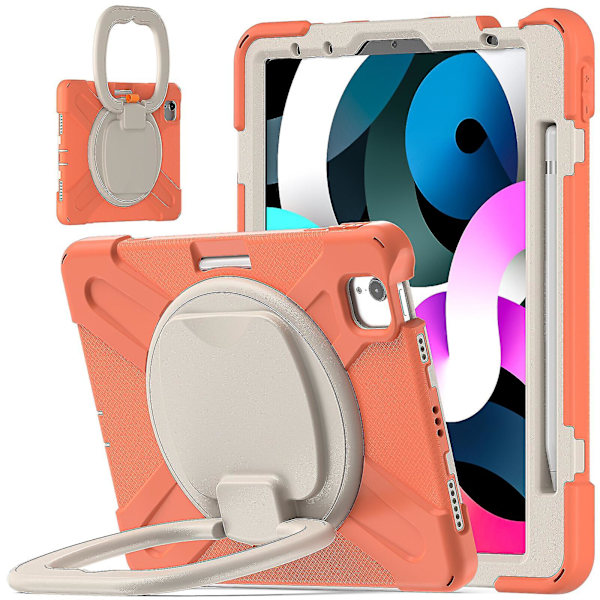 Nytt etui for iPad Air4 10,9 tommer med roterende stativ, pennholder (koralloransje)