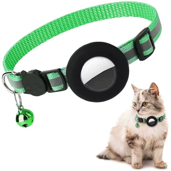 Katthalsband, reflekterande katthalsband med klocka och vattentät silikonhållare, grön och svart