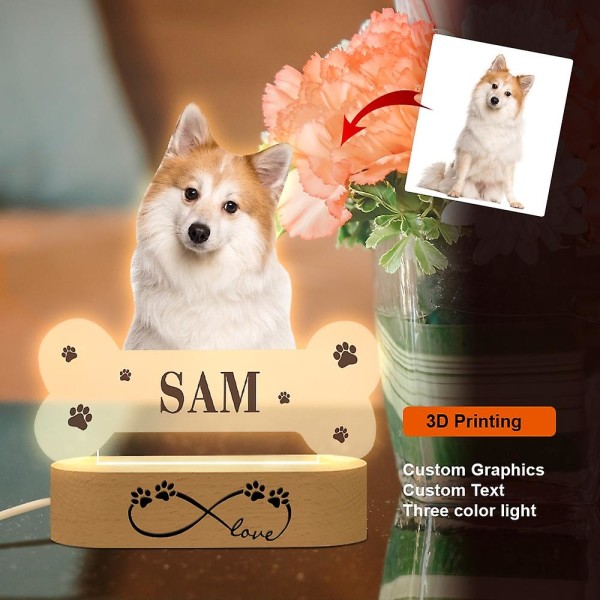 Personlig anpassad Hund/katt Husdjursfoto Nattljus Djurbild 3d Akryl USB Nattlampa Anpassning Fancy GiftCustom Bon