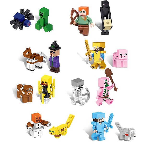 Spil Pixelated Miner Character Action Figurer Byggesæt Collection Display Legetøj til drenge Børn Fans 16 stk Mine-craft minifigurer Byggeklodser til