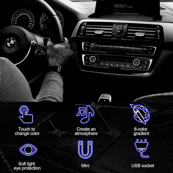USB-bilbelysning, Mini 7 farger knappkontroll LED-modellering interiørlys for biler, bærbare datamaskiner, USB-kontakter, nattlys og ekstra USB-plugger De