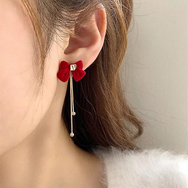 Røde øreringe Flocked øreringe til kvinder Perle sløjfe knude Premium øreringe Vintage stil efterår og vinter øreringe kvinder (2 par)