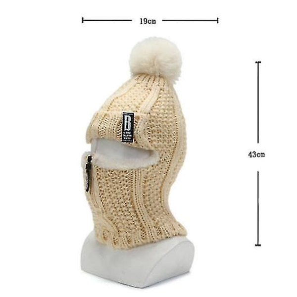 Vinter varm topplue lue strikket fleece maske nakkevarmer（vinrød）
