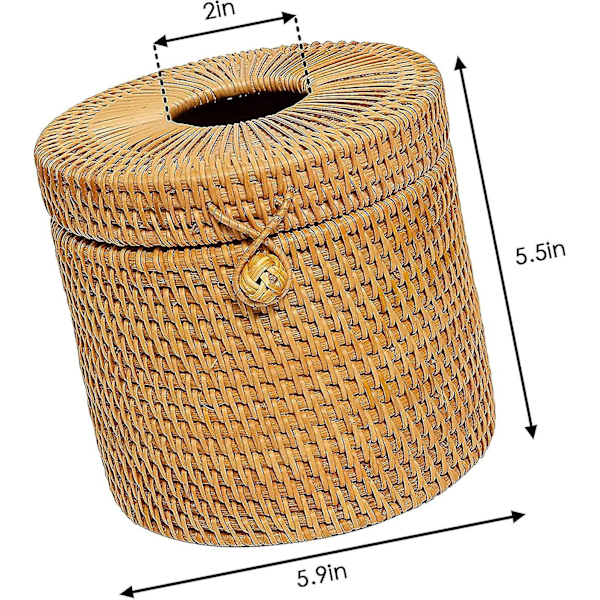Runde vevde rotting vevserviettbeholdere, dekorative vevserviettbeholdere for hjemmet, kontoret og bilen (brun, 1 stk.)