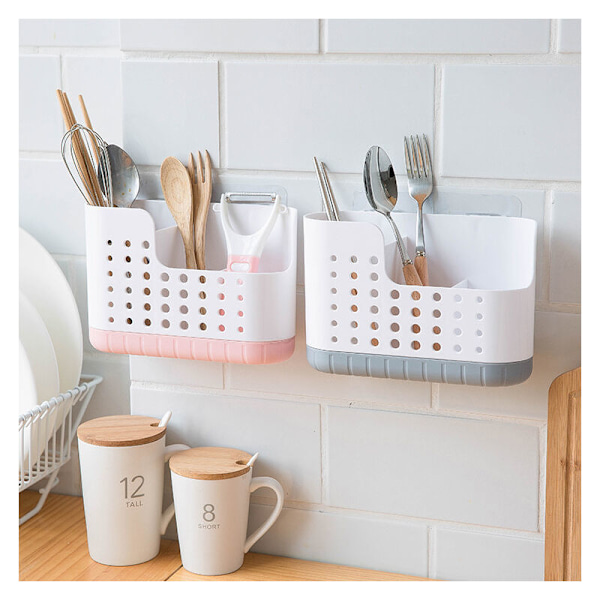 Köksbestickbricka, bestickförvaringslåda för hushåll, dränerbar (rosa)