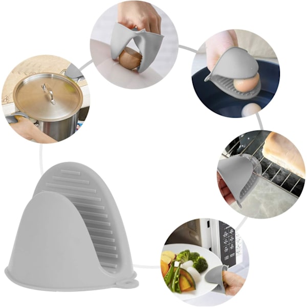 Mini Silikonugnsvantar, 2 par värmebeständiga grepphandskar, termosmuggar för matlagning och bakning i köket (svart och grå)