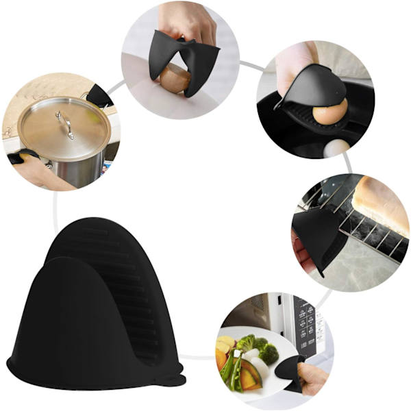 Mini Silikon Ovnshansker, 2 Par Varmebestandige Grip Hansker, Termoskopp for Kjøkkenmatlaging og Baking (Svart)