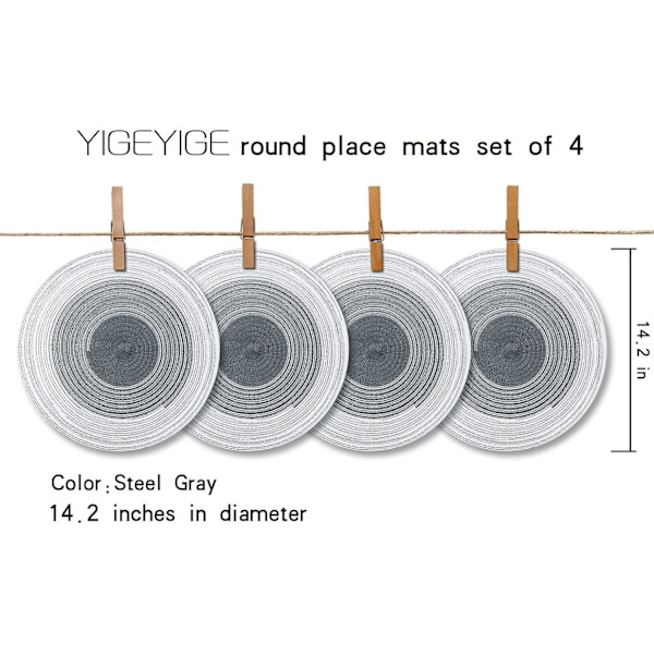 Matbord set med 4 runda stålgrå placemats