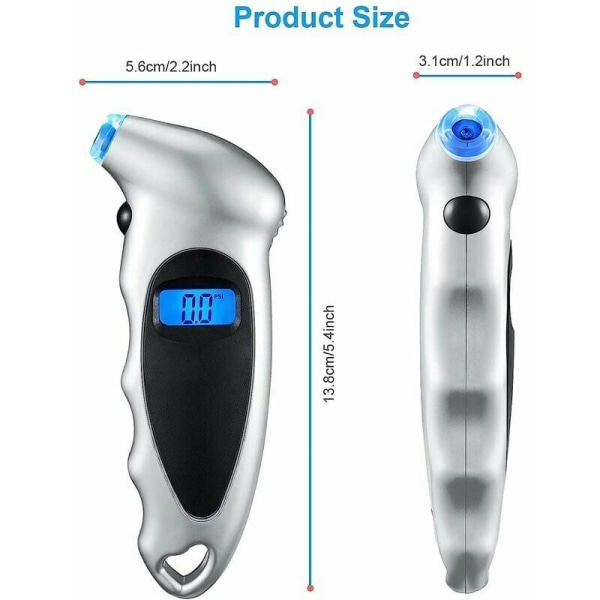 Digitalt däcktrycksmätare 150 PSI Bärbar bakgrundsbelyst stor display Hög noggrannhet Däcktrycksmätare för bilar lastbilar cyklar Blå Svart