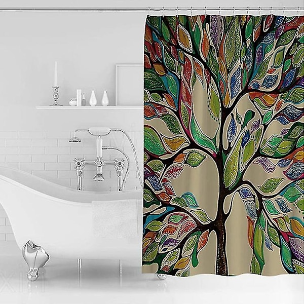 Skimmelbestandig bruseforhæng 183x183cm, planteprint bruseforhæng til badeværelse, vaskbart stof brusebad