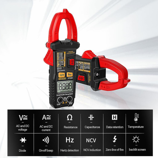 A-neng St194 Multimeter Tang Amperemåler Digital 6000 Tæller Ægte Rms Strømmåler 600v Kondensator Tang