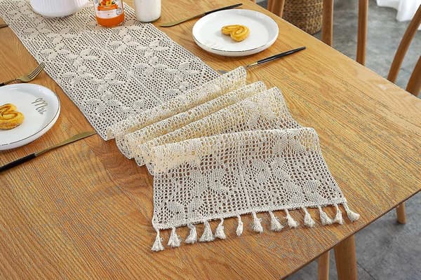 Macrame Bordløber Tassels Boho Bomuld Hul Blonder Dekor|bord