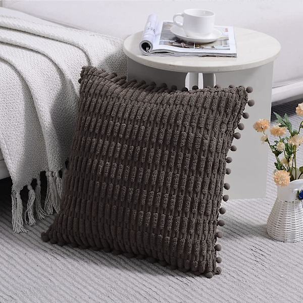 2 Pakke Dekorative Pynteputer Trekk 18x18 Tommer med Pom Pom for Sofa Seng Stue Bondegård Boho Hjemmeinnredning