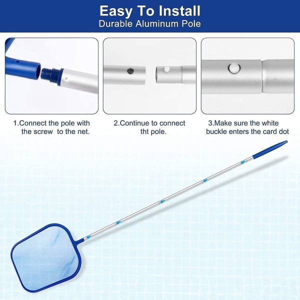 Poolnät, poolrengöringsset med finmaskigt nät och 120 cm aluminiumstång, handnätsskummare för smuts, löv