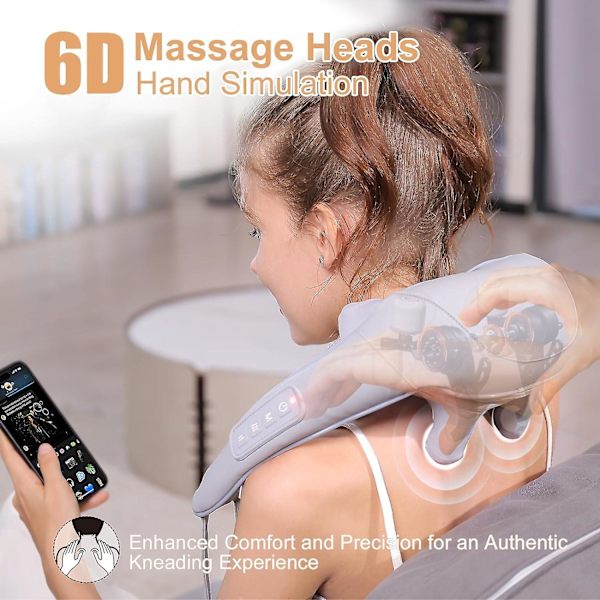 Nackmassage för smärtlindring djupvävnad, massageapparat för nack- och axelsmärta, sladdlös nackmassage med värme, shiatsu rygg axel och nackmassage