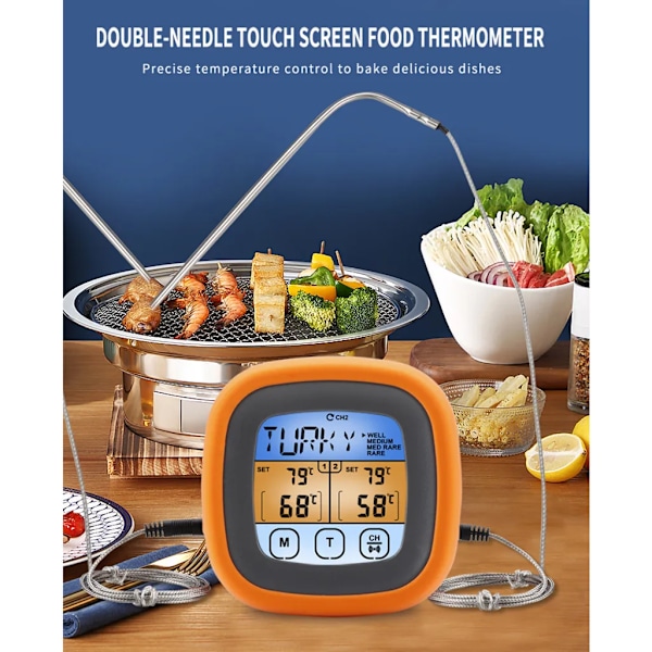 Digital kötttermometer Grill matlagning mattermometer med 2 sonder för ugn grill grill sjuda