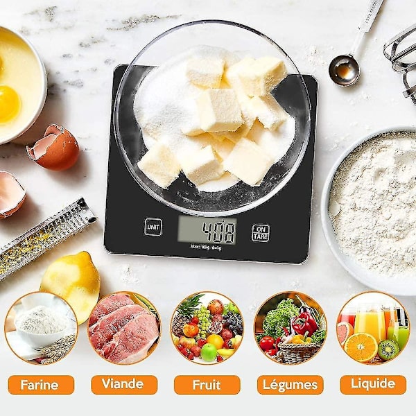 Hög precision köksvåg 10 kg/1 g, professionell digital precisionsvåg med LCD-bakgrundsbelysning, automatisk stopp- och tareringsfunktion, med batteri