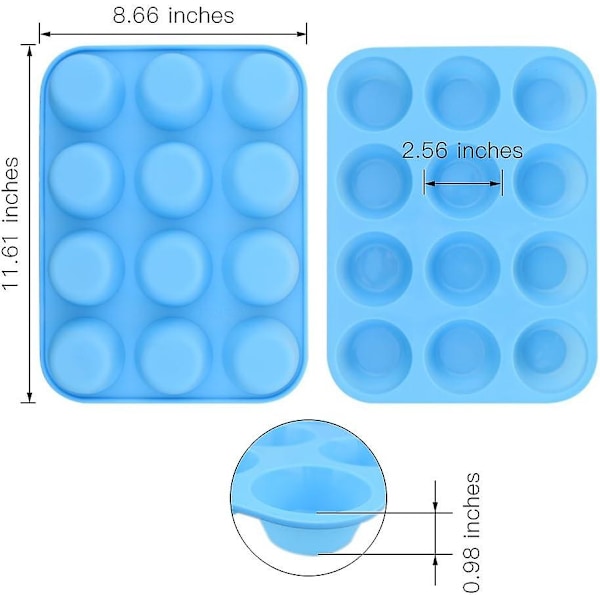 12-koppars silikonmuffinsform, 2-pack non-stick muffinsformar, bakform för