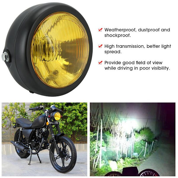 Retro Motorcykel Rund Strålkastare Gul Ljusstrålkastare Modifiering Passar GN125