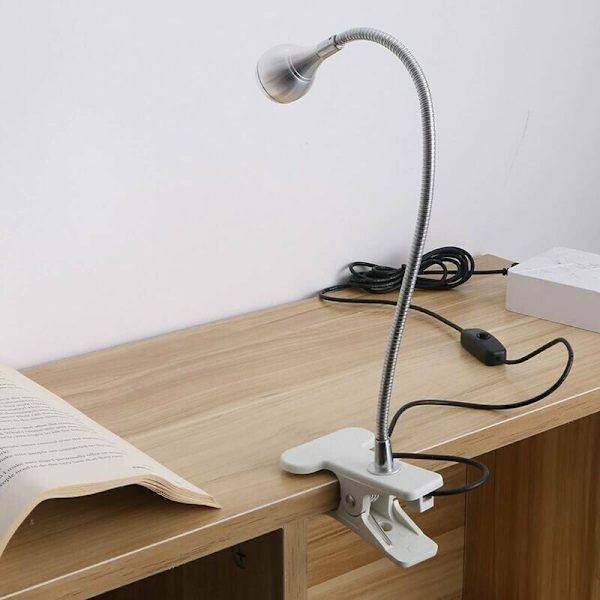 Läslampa LED för studier/arbete/sömn med klämma och på/av-knapp. Klar vit