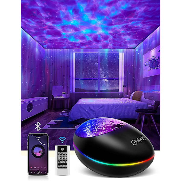 Galakseprojektor, Skylight Ocean Wave Galaxy Light for voksne og barns soverom, stjerneprojektor nattlys med hvit støy, timer, Bluetooth-høyttaler