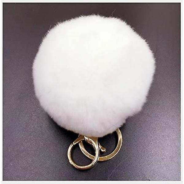 Aito kaniinin karvasta valmistettu pompom-avainperä, taatusti pehmeä (valkoinen)