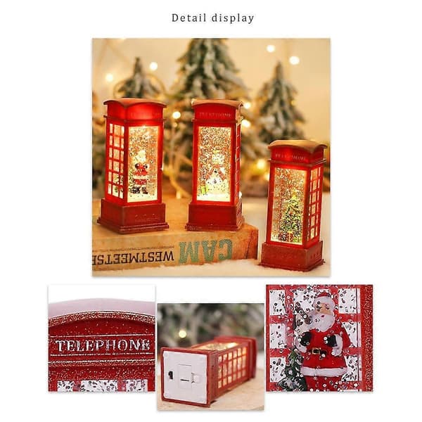3 Lysende Julemands Telefonboks Figurer – Sne Bordpynt