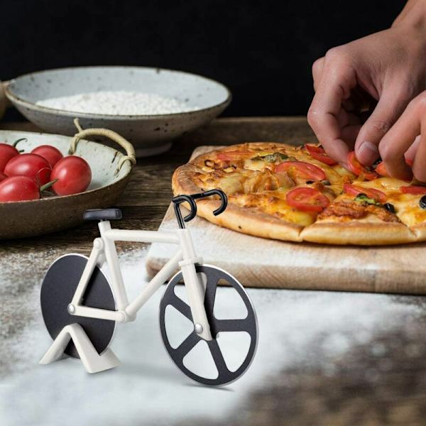 Cykelpizzaskärare Blå Cykelpizzaskärare med stativ Non-Stick Köksredskap Pizzabakningsverktyg Vit