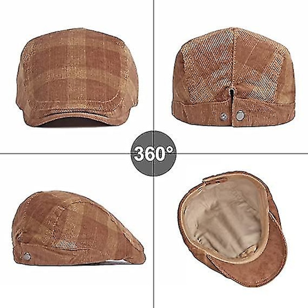 Retro Flat Cap PU Læder Justerbar Hat Efterår Vinter Mørk Khaki Herre Hat