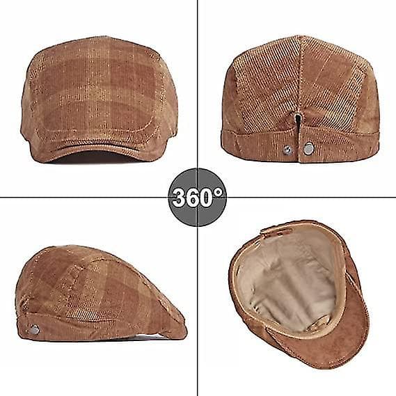 Retro Flat Cap PU Läder Justerbar Hatt Höst Vinter Mörk Khaki Herrhatt