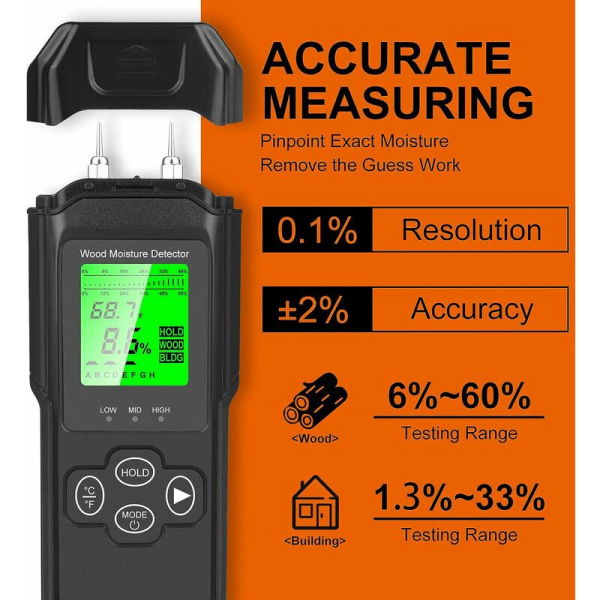 Fuktmätare för trä, digital fuktmätare, bärbar fuktmätare med stor LCD-skärm för läckagedetektering-177.52.5cm