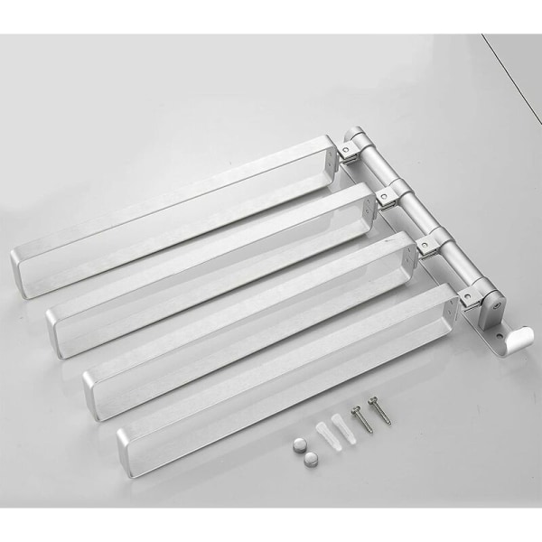Handdukshängare för badrum Väggmonterad handdukshängare med 4 stolpar 180° vridbar våt och torr separation för duschkök (silver)