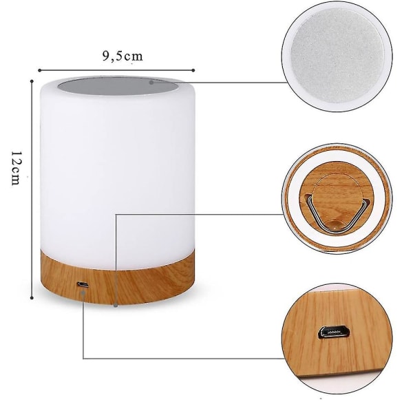 Led-touchlampa för sovrum, vardagsrum, skrivbord - sänglampa med RGB-sensor som ändrar färg - USB-laddningsport