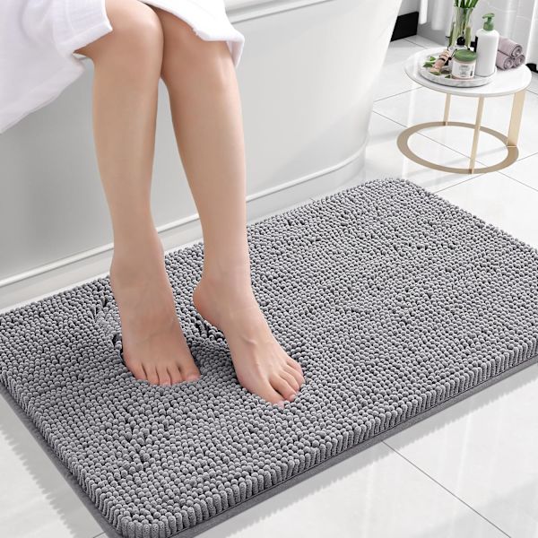 Supermjuk absorberande chenillebadmatta, halkfri snabb torkning maskintvättbar badmatta för badkar och dusch, grå, 24x16